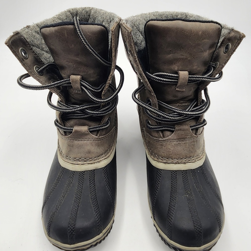 Sorel Slimpack II Lace Waterproof Leather Winter Duck Boots Quarry Black Size 8